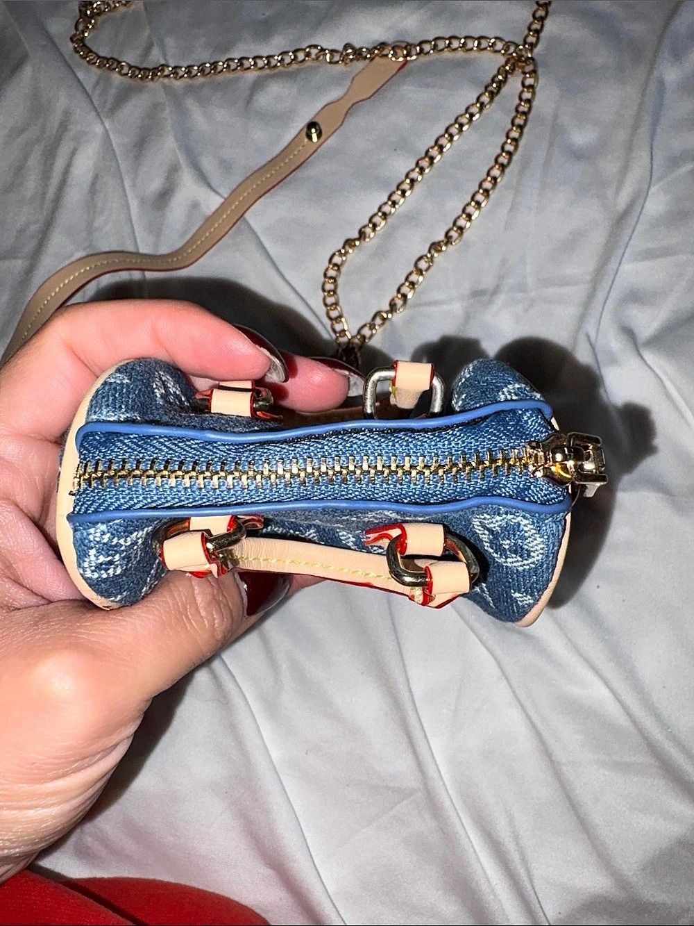 Inspired by micro Bag Denim Blue & Tan - Picture 4 of 9